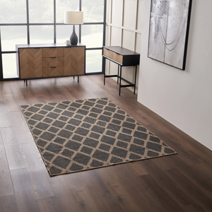 Indoor Outdoor Natural and Slate Grey Diamond Design Rug