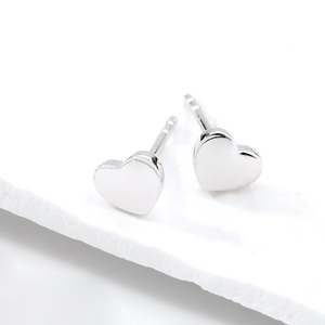 Signature Silver Polished Heart Stud Earrings