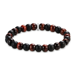 Rebel Silver Obsidian & Red Tiger's Eye Bead Bracelet