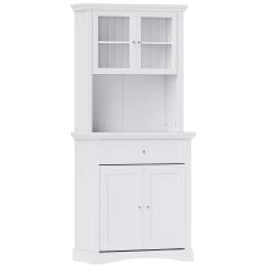 HOMCOM 4-Door Kitchen Cupboard with Drawer, Freestanding Kitchen Cabinet with Glass Doors, Adjustable Shelves and Open Counter, White