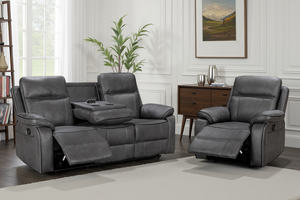 Faux Leather Grey 3 + 1 Seater Manual Recliner Sofa Set VEGAS