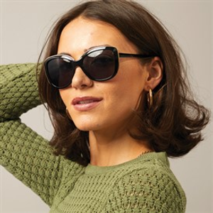 Sunsentials Womens Inlay Frame Sunglasses Shiny Black W/ Shiny Light Gold Inlay