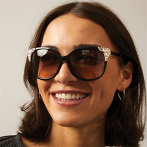 Sunsentials Womens Round Cat With Diamante Sunglasses Black/Gold
