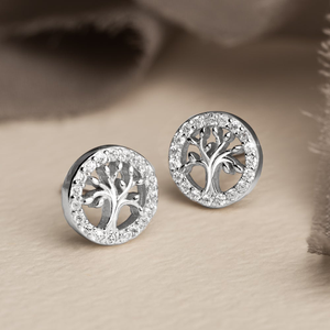 Tempest Wald Silver CZ Circle Tree Of Life Stud Earrings