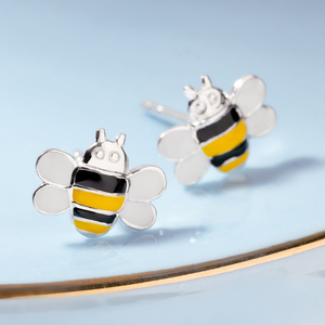 Signature Silver Coloured Bee Enamel Stud Earrings