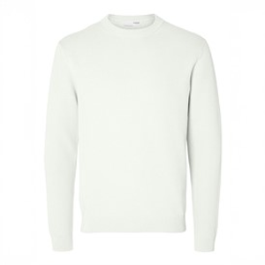 Selected Homme Mens Dane Long Sleeve Structured Crew Neck Jumper Bright White