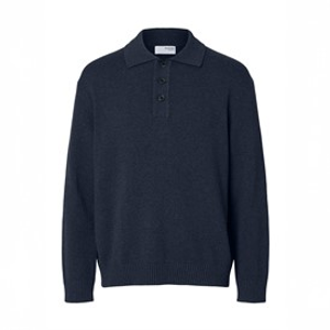 Selected Homme Mens Jakob Long Sleeve Relaxed Knitted Polo Navy Blazer/Melange