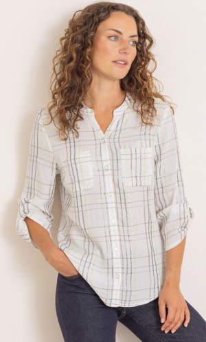 Anna Rose Shimmer Check Blouse - Ivory/Multi