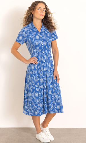 Anna Rose Textured Printed Jersey Shirt Dress - Blue/White