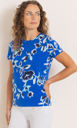 Anna Rose Printed Short Sleeve Top - Blue/Multi