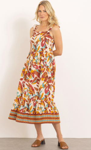 Sleeveless Printed Midaxi Dress - Brown/Mustard/Aqua