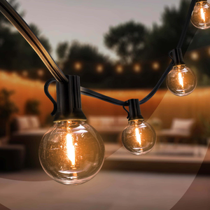 42m Festoon Lights + 3m Connection Cable - Warm White - 12V - IP44 - Connectable - Incl. 75x LED Bulbs - Plug & Play