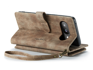 CaseMe Synthetic Leather Wallet Case with Zipper Pocket for Google Pixel 9a - Desert Taupe