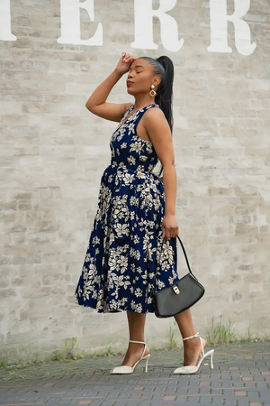 Hibo Navy Floral Dress