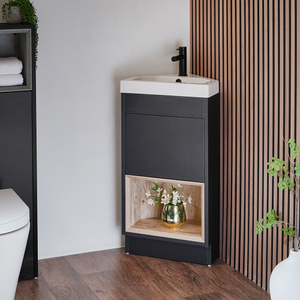 Milano Bexley - Black Grey 450mm Modern Open Shelf Cloakroom Corner Vanity Unit with Basin