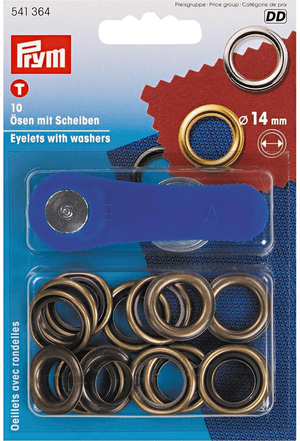 Boite 10 oeillets 14 mm avec outil de pose - Laiton antique