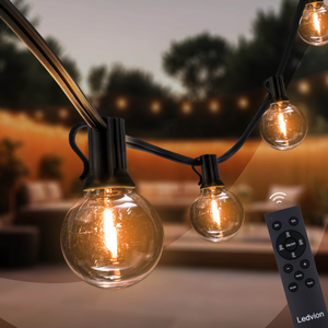 5.5m Festoon Lights + 3m Connection Cable & remote control - Warm White - 12V - IP44 - Connectable - Incl. 10x LED Bulbs - Plug & Play