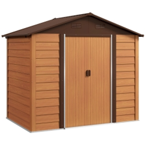 Outsunny 6 x 8ft Galvanised Steel Shed - Brown Wood-Effect