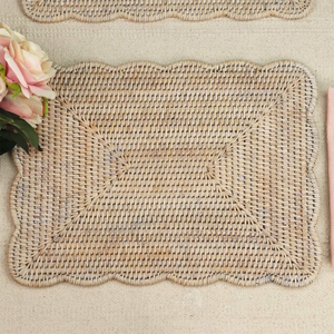 Purbeck Rattan Rectangular Scalloped Placemats Set of 2