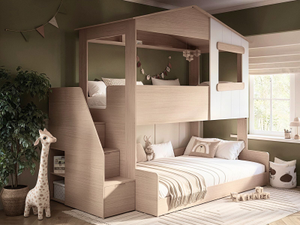 Flair | Dreamland House Triple Sleeper With Staircase White & Oak | BedKingdom