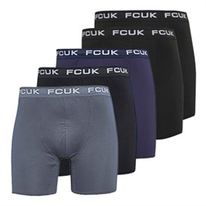 French Connection Mens Five Pack Performance Boxer Trunks Black/Light Blue/French Blue/Marine/Black