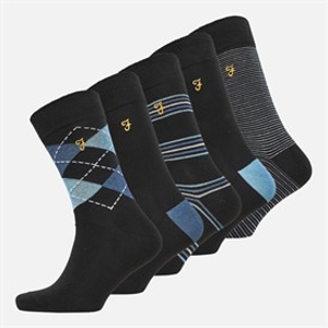 Farah Mens Cravis Five Pack Dress Socks Black/Stripes