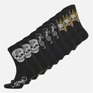Ed Hardy Mens Nimolo Nine Pack Crew Socks Black