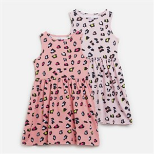 MINOTI Girls Two Pack Animal Print Dresses Pink/Pink