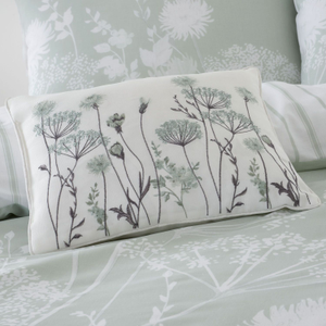 Catherine Lansfield Meadowsweet Green Floral Embroidered Cushion