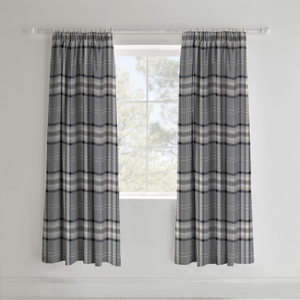 Catherine Lansfield Kelso Charcoal Check Lined Pencil Pleat Curtains