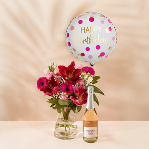 The Pink Blush Bouquet, Birthday Balloon & Rosé Gift Set