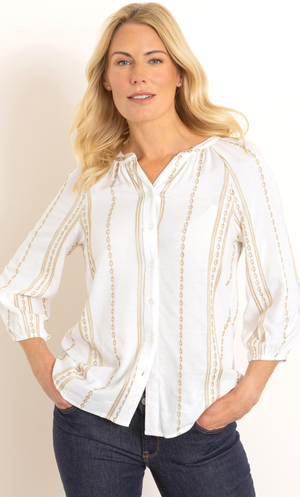 Lurex Chain Embroidered Blouse - Ivory/Gold