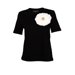 Laines Couture Embellished Cream Organza Corsage Brooch T-Shirt - Black (S)