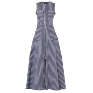 Long Denim Striped Dress In Dark Blue (L)