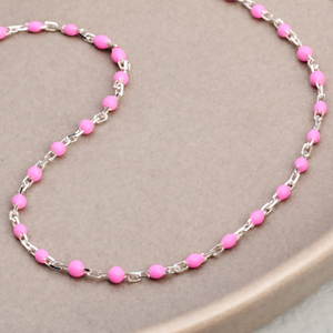 CANDY Sky Silver Pink Enamel Bead Anklet