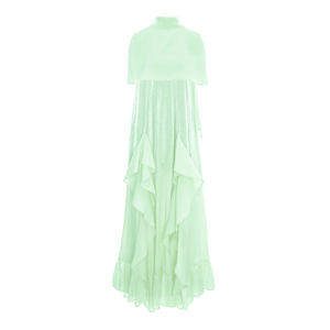Set: Cascading Ruffle Dress And Cape - Pearl Pistachio (M/L)