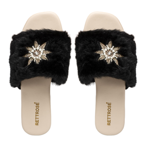 Taylor Black Luxury Plush Diamanté Embellished Handmade Sliders (5 UK)