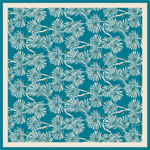 Teal & Ivory Japanese Pine Needles Luxury Silk Scarf (one size)
