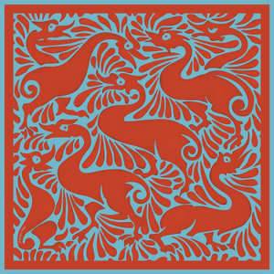 William De Morgan Fantastic Ducks Rust & Turquoise Luxury Silk Scarf (one size)