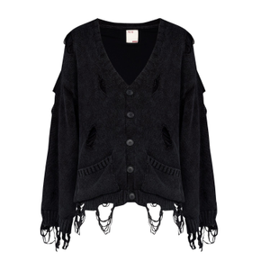 Your Itch Ripped Knit Cardigan - Jet Black (L)