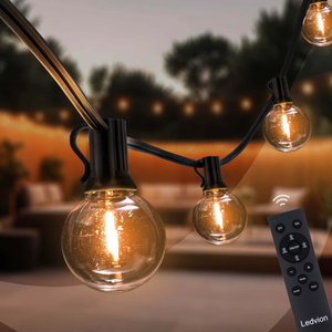 27m Festoon Lights + 3m Connection Cable & remote control - Warm White - 12V - IP44 - Connectable - Incl. 50x LED Bulbs - Plug & Play