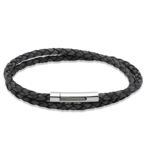 Black Double Leather Bracelet with Steel Clasp