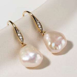 9ct Gold Baroque Pearl & Diamond Earrings