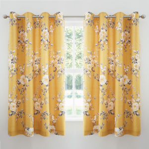 Catherine Lansfield Canterbury Floral Ochre Lined Eyelet Curtains