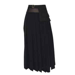 Noire Pleated Corset Skirt – Black Maxi With Utility Belt (XL)
