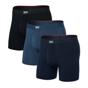 Saxx Mens Vibe Xtra Soft Comfort 3 Pack Boxer Shorts - M / Denim/Navy/Black