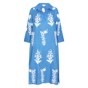 Short Tourist Dress Blue With White Embroidery Cotton (M)