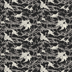 Vintage Japanese Cranes Ivory & Black Cotton Scarf (one size)