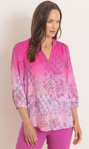 Print And Dip Dye Top - Pink