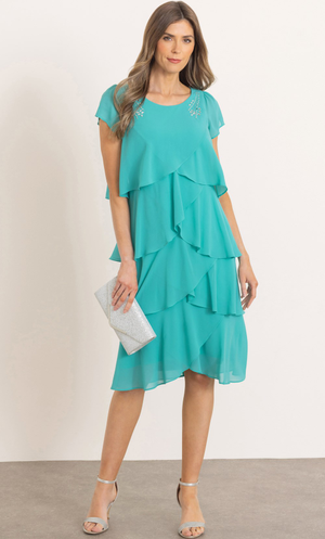 Embellished Layered Short Sleeve Dress - Seabreeze